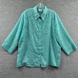 Alfred Dunner Womens Button Up Shirt 16 Textured Spiral Pattern Artsy 3/4 Sleeve
